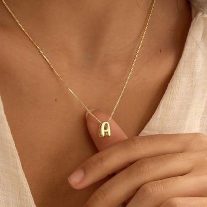 14K Gold Plated Bubble Letter Necklace, Tarnish Free and Waterproof Dainty Initial Necklace for Women, Trendy Personalized Gold Jewelry Gift for Her - color: Gold, style: A.