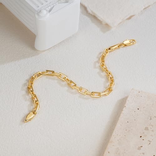 14K Gold Bracelet for Women Men Paperclip Bracelet for Womens | 14K Gold Bracelets for Women Trendy Clean Oval Links Mens Bracelets Stackable Bracelets Jewelry 6.5/7/7.5/8/9in