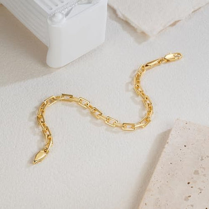 14K Gold Bracelet for Women Men Paperclip Bracelet for Womens | 14K Gold Bracelets for Women Trendy Clean Oval Links Mens Bracelets Stackable Bracelets Jewelry 6.5/7/7.5/8/9in