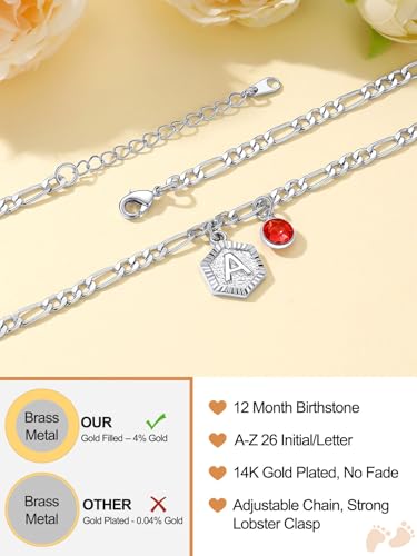 Custom4U Personalized Initial Ankle Bracelets for Women 14K Gold Plated Dainty CZ Birthstone Hexagon Letter Initial Anklets for Women Adjustable Silver/Gold Foot Chain Summer Beach Jewelry Gifts - color: Gold Hexagon-B