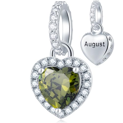 CHAWIN Birthstone Charms, 925 Sterling Silver Heart Dangle Charm, Sparkling CZ Compatible with Pandora Charm Bracelet, Necklace, Birthday Gifts for Women/Wife/Mother - style: 08# August