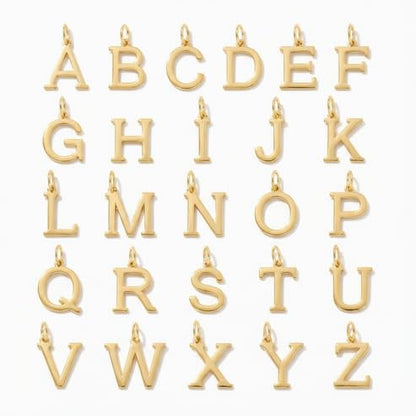 14K Solid Gold Initial Letter Charm Pendant for Women - Personalized Block Letter Add On Charm (A to Z All Letters) - color: A