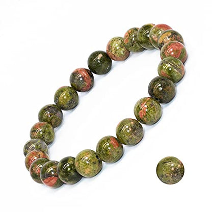 8mm Natural Crystal Stretch Bracelet | Handmade Round Stone Bead Bracelet, Runs Large, Meditation Yoga Gift for Women & Men - color: Epidote
