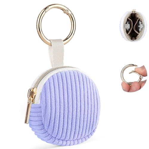 Jewelry Ring Holder Keychain, Travel Jewelry Holder Case, Lilac | Corduroy Small Travel Ring Keeper Box for Rings, Earrings, Stud, Necklaces, Gifts for Party/ Birthday/ Wedding/ Christmas - color: Purple