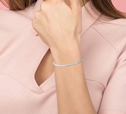 Savlano 925 Sterling Silver Solid Italian Round Diamond Cut Flexible Snake Chain Bracelet With Gift Box For Women & Men - Made in Italy - style: 4mm