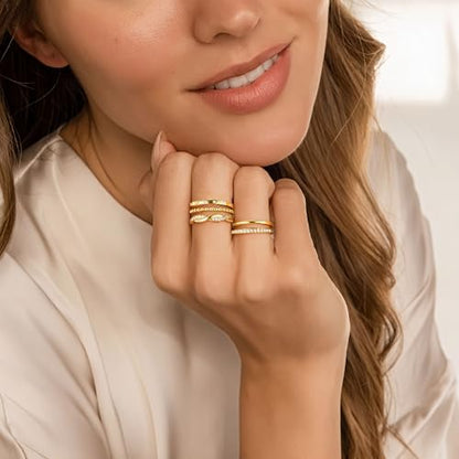 Turandoss Gold Stackable Rings Set for Women Non Tarnish | 14K Gold Plated, Trendy CZ Stackable Engagement Rings Stack, Thin Thumb Wedding Bands Ring Set, Size 6 7 8 9, 5PCS - color: 14K Gold-Plated