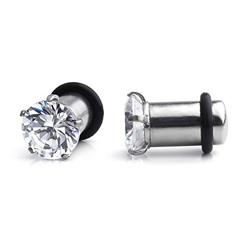 Ruifan 316L Surgical Steel Single Flare Prong Set Clear CZ Ear Stretcher Expander Plugs Piercing Gauge with O-Ring - Sold As a Pair - style: 2G=6mm