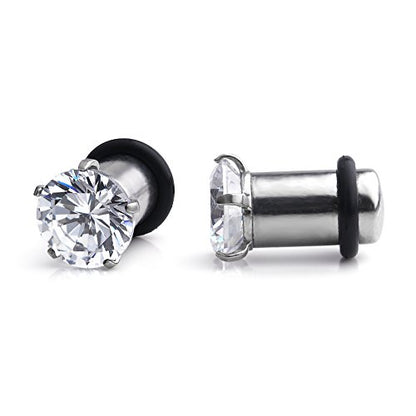 Ruifan 316L Surgical Steel Single Flare Prong Set Clear CZ Ear Stretcher Expander Plugs Piercing Gauge with O-Ring - Sold As a Pair - style: 2G=6mm