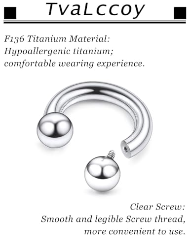 F136 Titanium 20/18/16/14/12/8/4/2g Septum Nose Rings Gauge Earrings Lip Rings Prince Albert Jewelry Internally Threaded Horseshoe Hoop Piercings - size: 6g*12mm