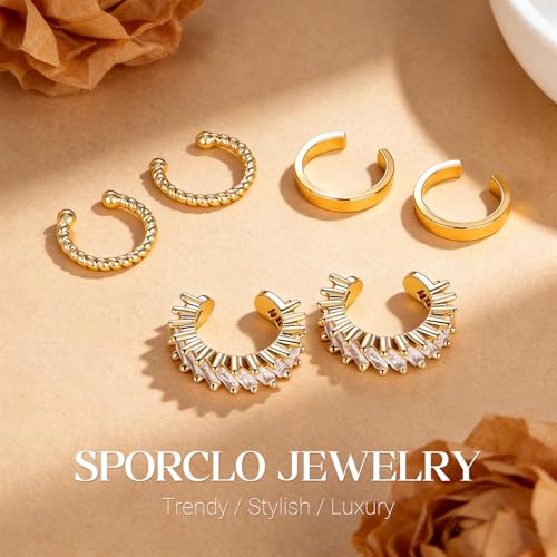 Ear Cuff Earrings for Women Non Piercing Helix Cartilage Clip on Ear Cuffs 14K Gold Plated & Sterling Silver Stainless Steel Hypoallergenic Huggie Hoop Fake Earring Set Jewelry Gift - color: A5-Cubic Zirconia Set