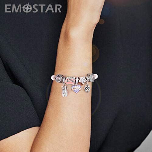 EMOSTAR Jan-Dec Birthstone Charms fits European Birthday Bracelet, Dangle 925 Sterling Silver Heart Shaped Pendant with 12 Months Birthstones, Gifts for Mom/Women - color: February Birthstone