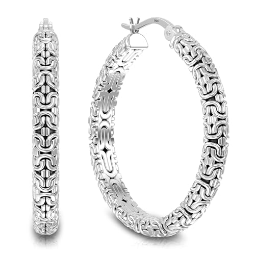 LeCalla Byzantine Earrings for Women | 925 Sterling Silver Byzantine Earrings | Antique Oxidized Click-Top Round Thick Hoop Earrings for Women - style: Bali Style Byzantine