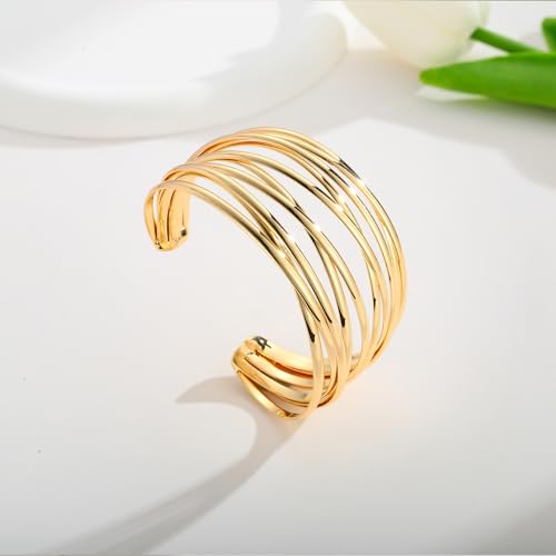 Gold Cuff Bracelets For Women Line Bangle Open Cuff Bracelet Fashion Wrist Adjustable Bracelet - style: SZ21053A