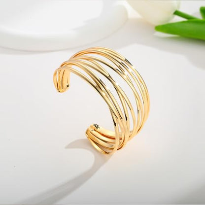 Gold Cuff Bracelets For Women Line Bangle Open Cuff Bracelet Fashion Wrist Adjustable Bracelet - style: SZ21053A