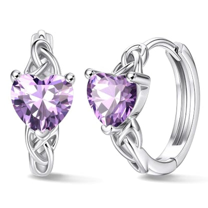 Bestyle 925 Sterling Silver Huggie Hoop Earrings Small Birthstone Hoop Earrings for Women Hypoallergenic Silver Huggie Earring,Great Birthday Earrings Gift for Daughter Wife Mom - color: 06-Purple Alexandrite-Hoop