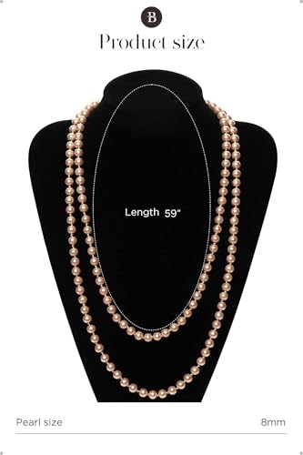 BABEYOND Long Pearl Necklace Faux Pearls Necklace Set Beaded Long Pearls Necklace 1920s Gatsby Costume Jewelry - color: Champagne