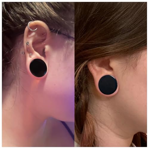 6G-26mm Acrylic Plastic Ear Gauges Tunnels Stretching Kit Double Flared Plugs Tunnels Expanders Stretcher Saddle Gauges Earrings for Men Women Black White Clear - color: Black 6G-26mm
