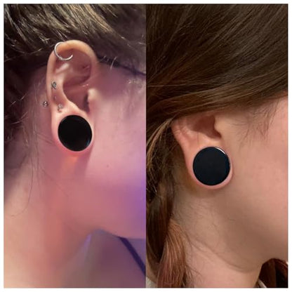 6G-26mm Acrylic Plastic Ear Gauges Tunnels Stretching Kit Double Flared Plugs Tunnels Expanders Stretcher Saddle Gauges Earrings for Men Women Black White Clear - color: Black 6G-26mm