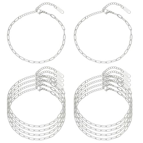 Swyabi 10 PCS Silver Paperclip Bracelet Chains Bulk for Jewelry Making | 18K Stainless Steel, with Extender, No Fade, No Rust, Adjustable, for Men Women DIY, 6.5 Inch - color: 3x7.5mm Silver