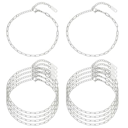 Swyabi 10 PCS Silver Paperclip Bracelet Chains Bulk for Jewelry Making | 18K Stainless Steel, with Extender, No Fade, No Rust, Adjustable, for Men Women DIY, 6.5 Inch - color: 3x7.5mm Silver