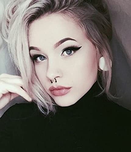 Fake Nose Ring Hoop Double Fake Septum Rings Fake Nose Piercing Clip on Earring Hoops Faux Nose Rings Lip Ring - color: A22-silver+black