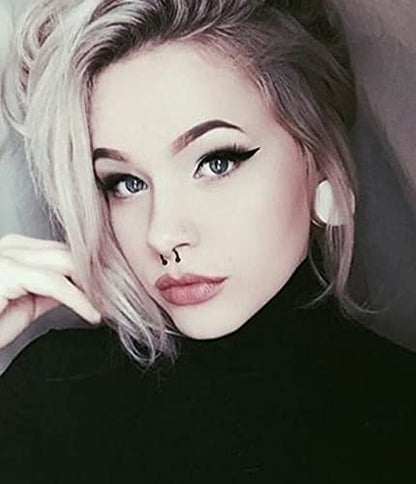 Fake Nose Ring Hoop Double Fake Septum Rings Fake Nose Piercing Clip on Earring Hoops Faux Nose Rings Lip Ring - color: A22-silver+black