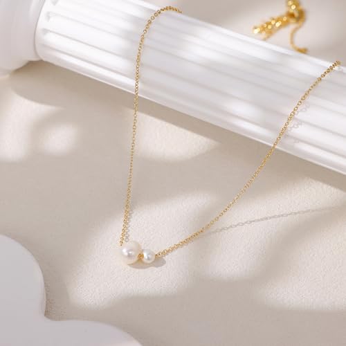 Gold Pearl Necklaces for Women Trendy, 14K Gold Plated Dainty Necklace Simple Single Double Layered Pearl Pendant Necklaces for Women Wedding Birthday Jewelry Gifts - color: 1-Double Pearl - Gold