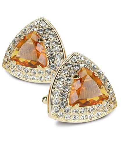 Triangular Crystal Diamond Set Cuff Links for Men – Tuxedo Suit Accessories, Cufflinks for Men - style: Yellow/Gold