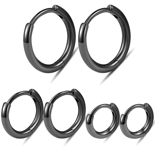 micuco Small Hoop Earrings for Women, Tiny Cartilage Hoop Earrings for Men | Helix Daith Tragus Ear Hugging Hoop Earrings Sleeper Hypoallergenic Earrings - style: A5: 6 8 10mm Black (3 Pairs)
