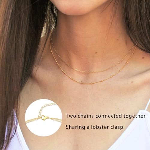 CHESKY 14K Gold Plated Silver Dainty Satellite Choker Necklace for Women | Layered Beaded Chain Necklace, Thin Choker Jewelry, Dainty Gold necklace, Minimalist Trendy Jewelry, Daily Gift for Women - style: Layeredbead gold