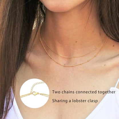 CHESKY 14K Gold Plated Silver Dainty Satellite Choker Necklace for Women | Layered Beaded Chain Necklace, Thin Choker Jewelry, Dainty Gold necklace, Minimalist Trendy Jewelry, Daily Gift for Women - style: Layeredbead gold