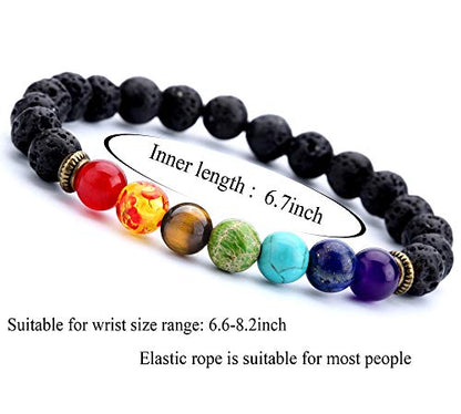 Men Women 8mm Lava Rock Beads Chakra Bracelet - color: 2 Pcs Set-21004