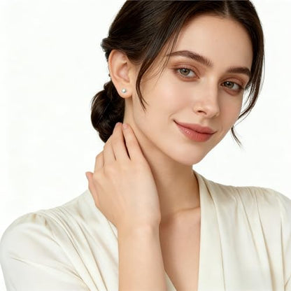 White Faux Pearl Stud Earrings, S925 Silver Posts Hypoallergenic for Women - color: Creamy White, size: 10mm