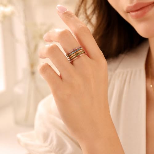 Birthstone Rings For Women, Silver Stackable Cubic Zirconia Stainless Steel Birth Stone Ring To My Daughter/Mom Birthday Unique Gifts Jewelry - color: 06-Silver-June