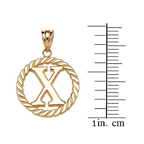 Polished 10k Yellow Gold Personalized Initial "A-Z" Roped Circle Charm Pendant - style: "X"