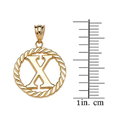 Polished 10k Yellow Gold Personalized Initial "A-Z" Roped Circle Charm Pendant - style: "X"