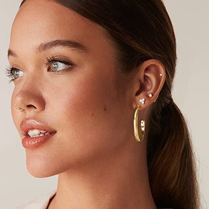 PAVOI 14K Gold Plated Wide Flat Edge Hoop Earrings for Women | Rose, White and Yellow Gold Hoops | Hypoallergenic Jewelry - color: White Gold, size: 40 Millimeters