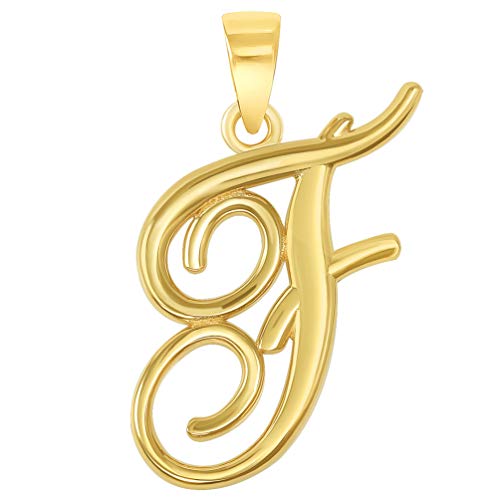 Jewelry America Solid 14k Yellow Gold Elegant Script Letter Cursive Initial Pendant - A to Z - style: F
