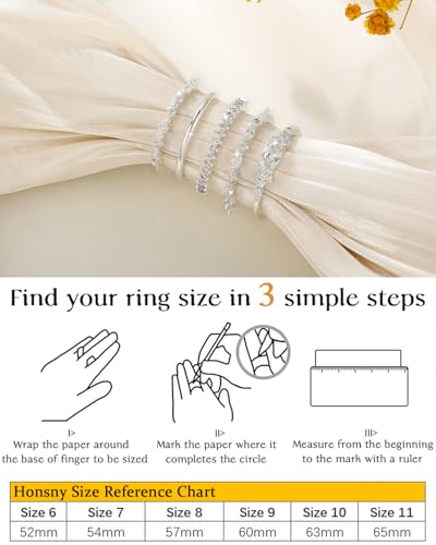 Honsny Stackable Gold Rings for Women Non Tarnish Engagement Wedding Bands | 18K Gold Plated, Cubic Zirconia Stacking Rings, Thumb Ring Set, Thin Eternity Promise Wedding Bands, Size 6 7 8 9 10 11 - color: Silver 1