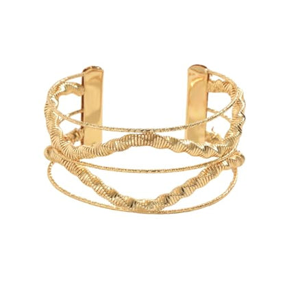 Chunky Gold Hollow Open Cuff Bracelets for Women,Adjustable Geometric Wire Warp Statement Wide Bangle,Personalized Birthday Jewelry Accessories Gifts