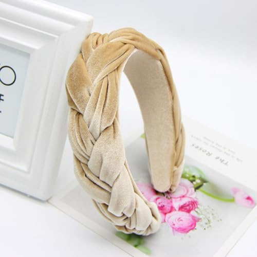 Headbands for Women Braided Headbands Velvet Padded Hairbands Cute Hair Accessories for Women Girl - color: Beige