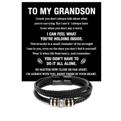 To My GrandSon Bracelet – Love You Forever Braided Leather Bracelet, Meaningful GrandSon Gift from Grandpa & Grandma with Heartfelt Message Card & Elegant Gift Box for Birthday, Christmas - color: Version#4