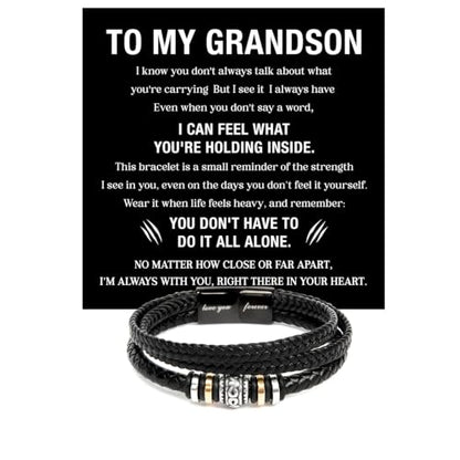 To My GrandSon Bracelet – Love You Forever Braided Leather Bracelet, Meaningful GrandSon Gift from Grandpa & Grandma with Heartfelt Message Card & Elegant Gift Box for Birthday, Christmas - color: Version#4