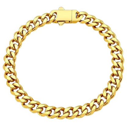 Fiusem Cuban link Mens Bracelet | 5mm/7mm/8mm Width, 7.1"/7.5"/7.9" Length Stainless Steel Bracelets for Men - color: 7mm width-gold, size: 7.5 inches