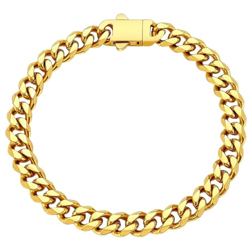 Fiusem Cuban link Mens Bracelet | 5mm/7mm/8mm Width, 7.1"/7.5"/7.9" Length Stainless Steel Bracelets for Men - color: 7mm width-gold, size: 7.9 inches
