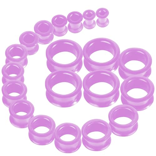 20Pcs Silicone Ear Gauges 2G-25mm Flexible Ear Tunnels Gauges Soft Expander Stretching Ear Plugs Tunnels Black Earring Piercings Jewelry for Men Women - color: Thick Purple Silicone