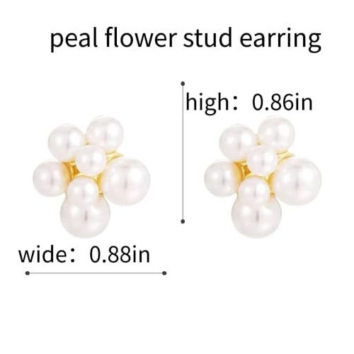 Gold Plated Pearl Flower Stud Earrings for Women - Faux Pearl Cluster Statement Earrings, Hypoallergenic Floral Studs, Elegant Jewelry for Wedding & Everyday Wear