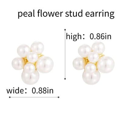 Gold Plated Pearl Flower Stud Earrings for Women - Faux Pearl Cluster Statement Earrings, Hypoallergenic Floral Studs, Elegant Jewelry for Wedding & Everyday Wear