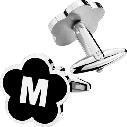 Initial Cufflinks for Men, Black Silver Letter Personalized Shirts CuffLinks,Stainless Steel Cuff Links,Gifts for Wedding Party Business Valentine - style: Letter M