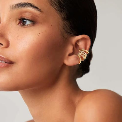 MEVECCO Ear Cuffs Non Piercing 18K Gold Plated Ear Cuff Earring Sets Clip on Cartilage Cubic Zirconia Pearl Minimalist Hypoallergenic Fake Hoop Earrings Stack Women Gifts - style: 3pcs-Twist